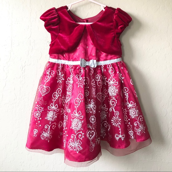 Red Velvet Sparkle Snowflake Holiday Bow Dress 2T - Picture 7 of 8